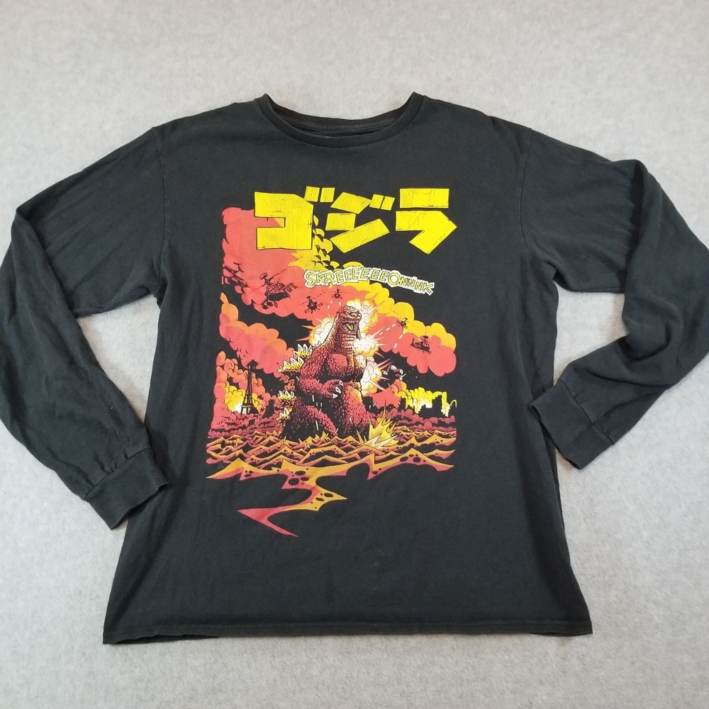Godzilla Shirt Mens Medium Black Toho Kaiju Monster Movie Graphic Japanese Retro